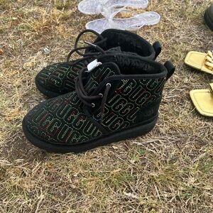 UGG Kids Black Booties with Multicolor Logo Stitching